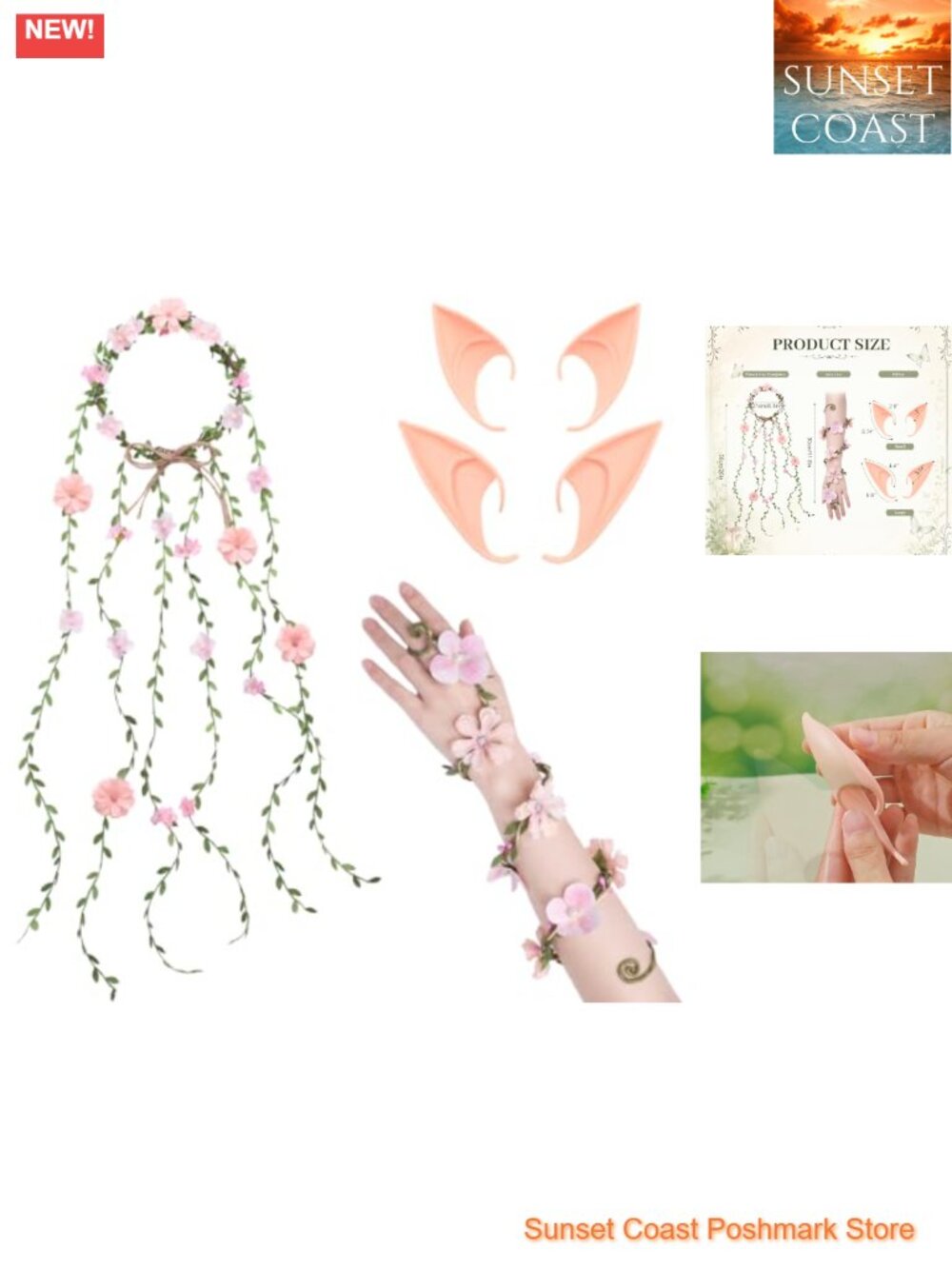 Fairy Costume Set Flower Crown Arm Wrap Elf Ears Cosplay Accessories